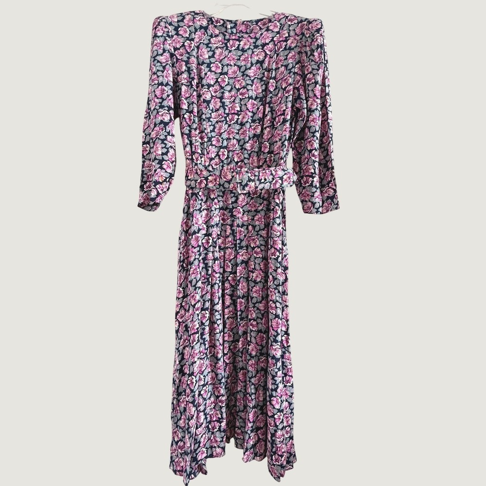 VTG E.D. Michaels Melanie Drucker Midi Dress Rayon Belted Pink Made in USA sz M